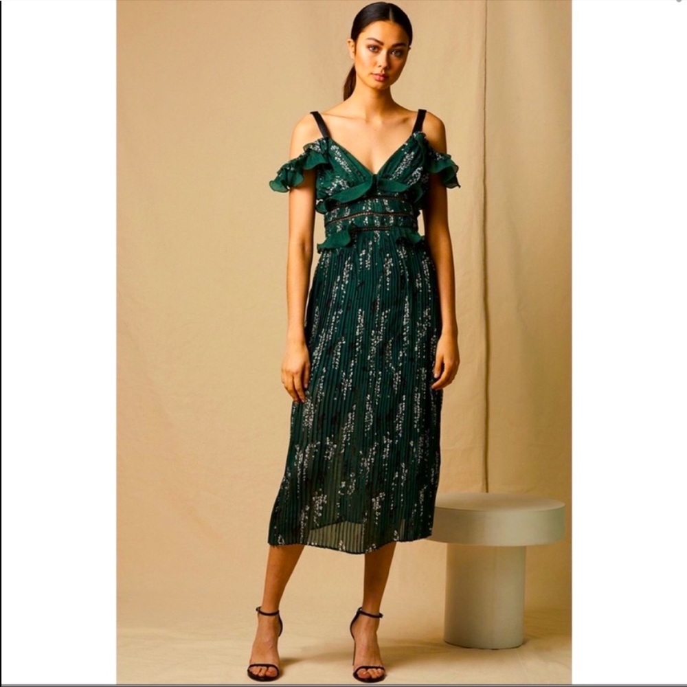 Choosy Uptown Pleated Midi Dress Emerald Green 14